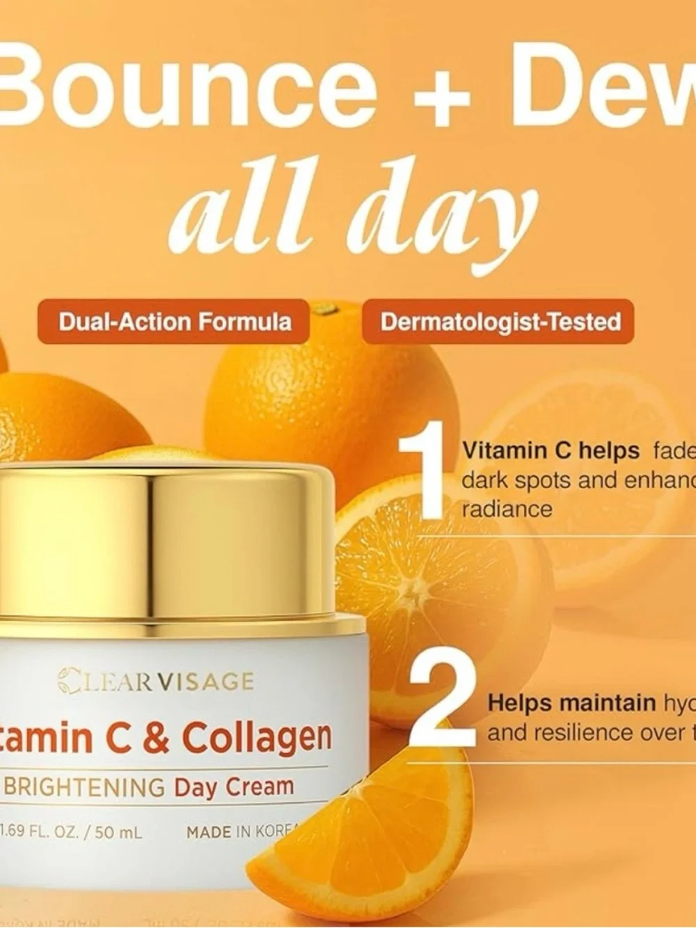 Clear Visage Vitamin C & Collagen Brightening Day Cream - 1.69 fl oz NIB